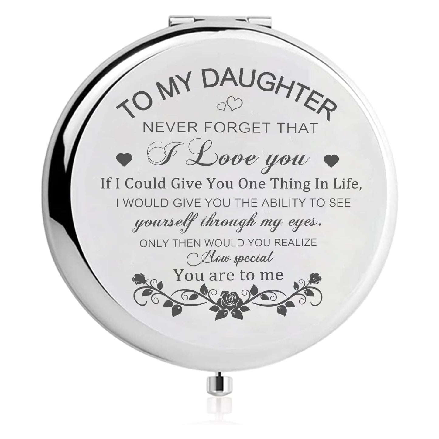 GAOLZIUY Daughter Gifts from Mom, Silver Daughters Compact Mirror, Birthday Gifts for Daughter from Mother for Daughters Birthday, Graduation Wedding