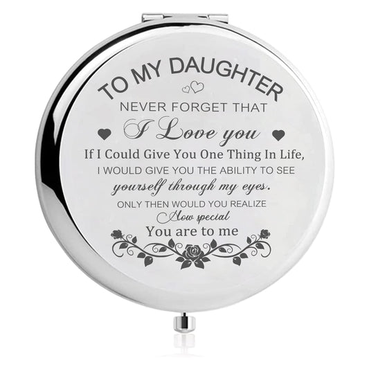 GAOLZIUY Daughter Gifts from Mom, Silver Daughters Compact Mirror, Birthday Gifts for Daughter from Mother for Daughters Birthday, Graduation Wedding