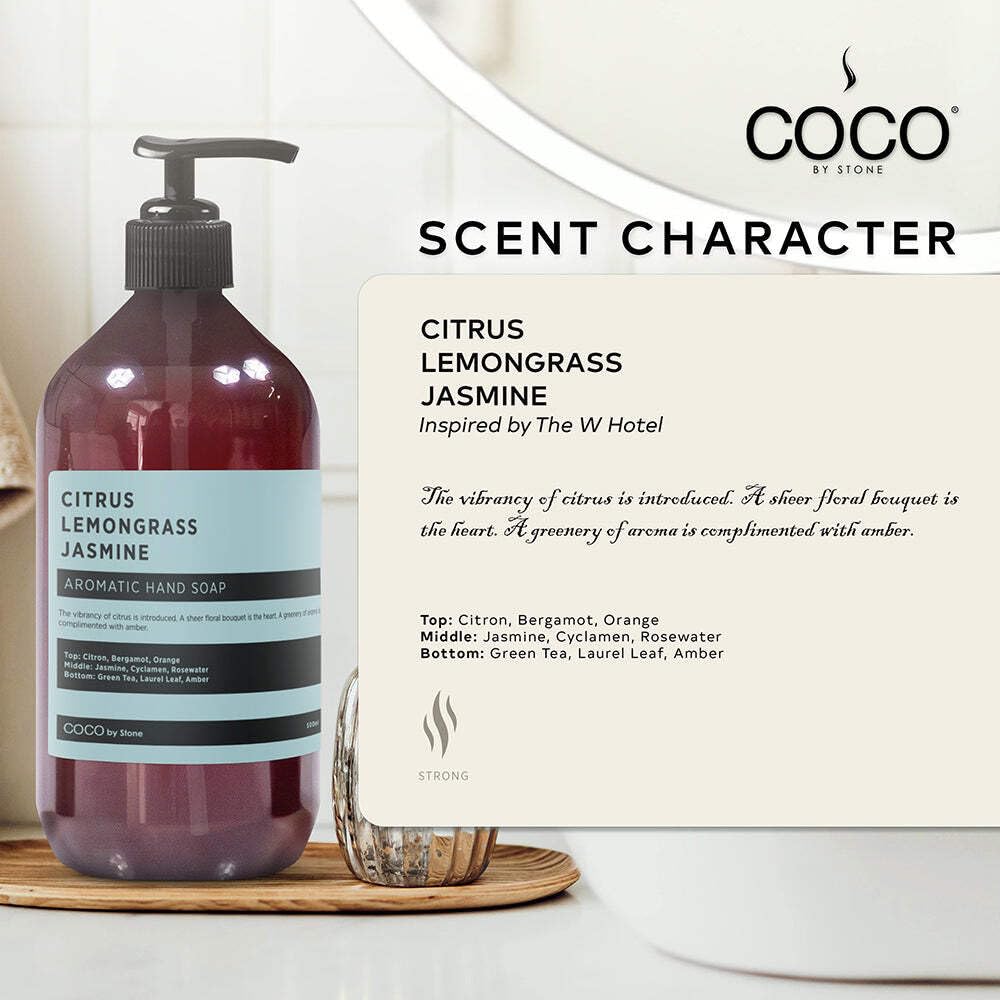 COCO by Stone 16oz Hand Soap (Citrus | Lemongrass | Jasmine Inspired by The W Hotel) - Bright Castile Cleanser with Zesty Floral Notes and Lasting