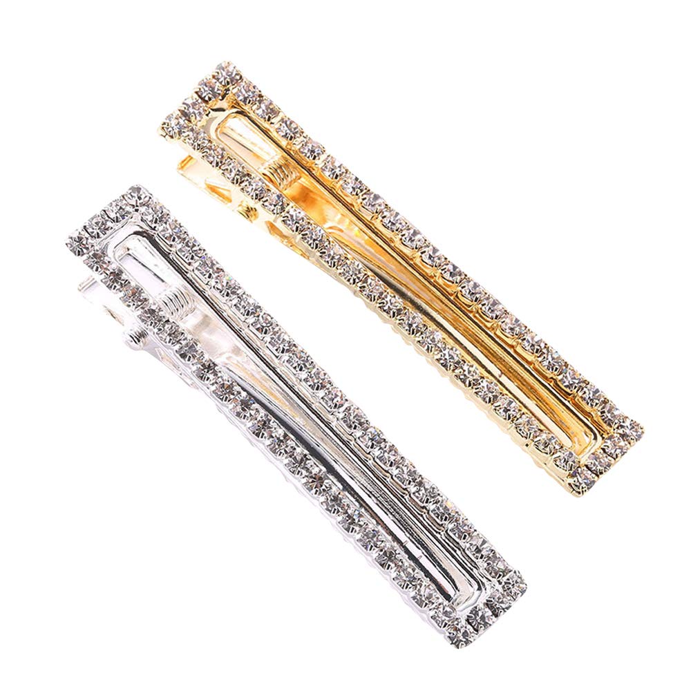 Gold & Silver Crystal Metal Alligator & Duckbill Hair Clips - Rhinestone Stylish Barrettes with Teeth - Hair Pins & Bobby Pins - Slide for Women