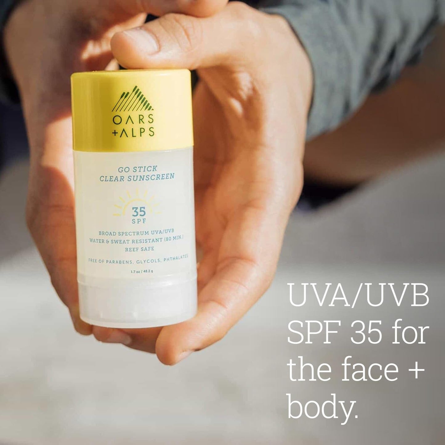 Oars + Alps Clear Face Sunscreen Stick, SPF 35 Travel Sunscreen Roll On for Face & Body, SPF Stick with Vitamin E & Antioxidants, Water & Sweat