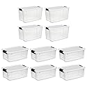 Sterilite 4 Sets of 70-Quart & 6 Sets of 18-Quart Heavy-Duty Stackable Storage Container Tote, Clear Base w/White Latch lid for Home Organization