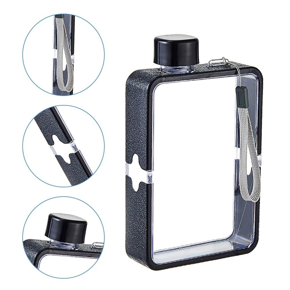 MiOYOOW Square Flat Water Bottle, Portable Transparent Sports Water Cup Reusable Memo Paper Bottles for Outdoor Travel Fitness Gym