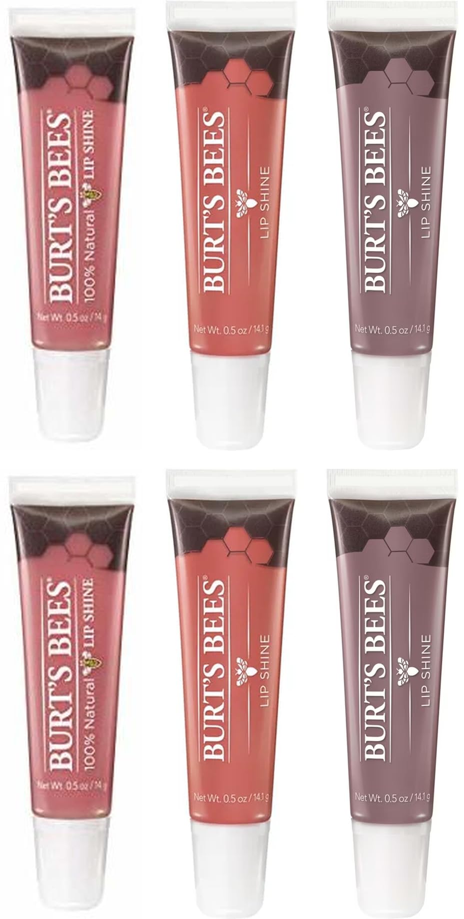 Burt's Bees 100% Natural 6 Count Lip Shine Variety Pack -Moisturizing Lip Gloss - Peachy, Spontaneity, Flushed Blush