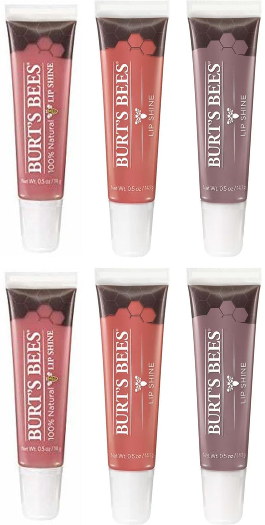 Burt's Bees 100% Natural 6 Count Lip Shine Variety Pack -Moisturizing Lip Gloss - Peachy, Spontaneity, Flushed Blush