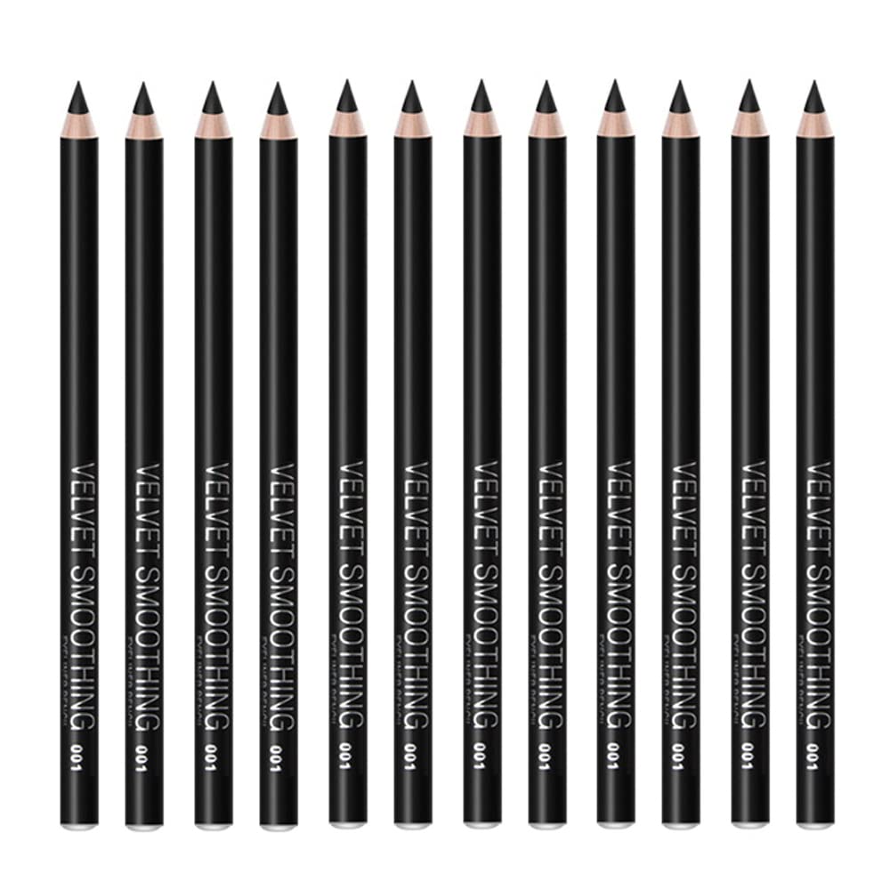Black Eyeliner Pencil Set - 12 PCs Matte Silky Formulas Waterproof Eye Crayon Liners