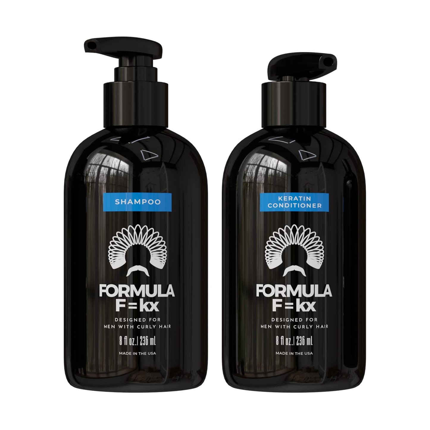 Formula F=kx - Curly Hair Product Set - Keratin, Aloe & Coffee Seed Extract Shampoo and Conditioner - For All Curl Types - Sulfate-Free - Ocean Scent