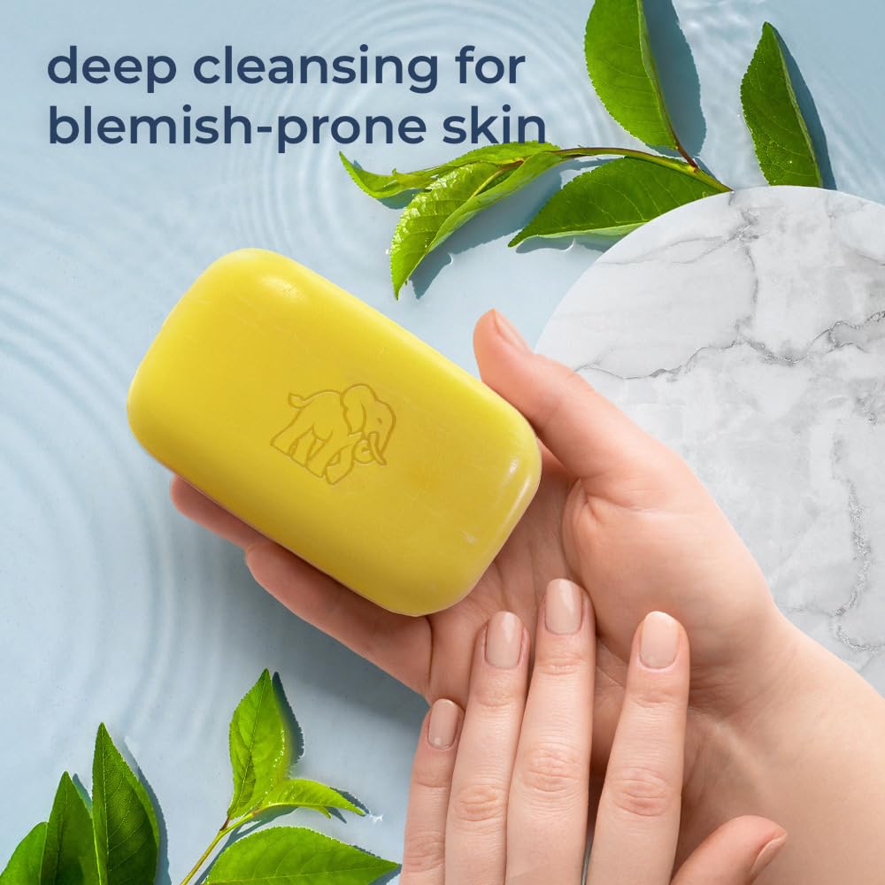 Natural Elephant Dead Sea Sulfur Soap 4.4 oz with Dead Sea Salt, Aloe Vera, Sulphur Face and Body Cleanser Bar for All Skin Types (2 Pack (2 4.4 Ounce