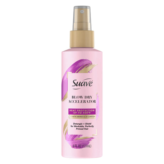 Suave Pink Blow Dry Accelerator Hair Heat Protector Heat Protecting Spray Heat Protectant Spray and Detangler 6 oz