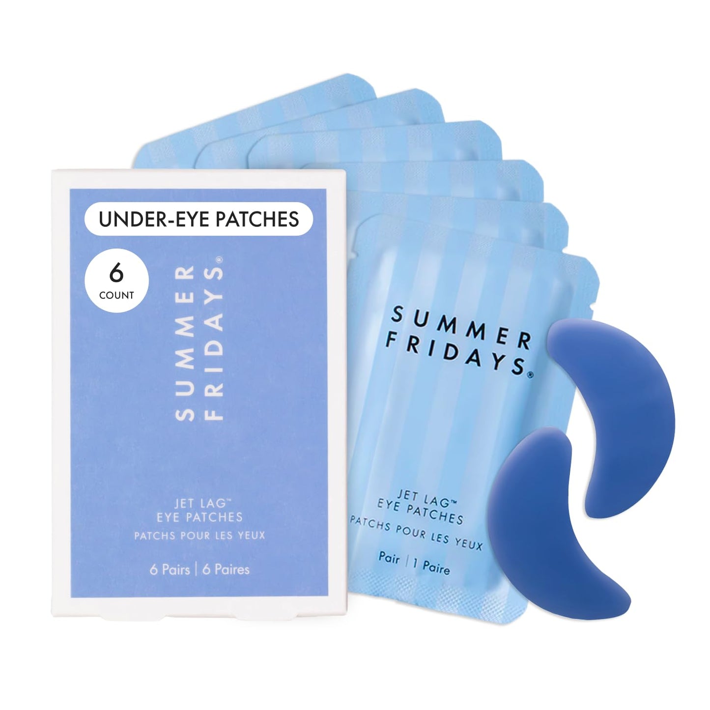 Summer Fridays Jet Lag Hydrating Eye Patches - De-puffing Hydrogel Under Eye Masks with Hyaluronic Acid, Caffeine + Peptides - Soothing + Refreshing