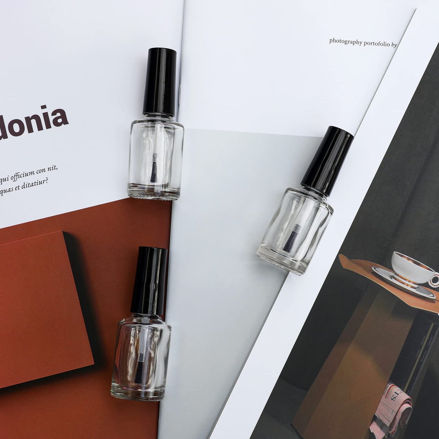 Agidea Empty Nail Polish Bottles with Brush Cap, 15ml Empty Glass Refillable Nail Polish Bottles with Mixing Agitator Balls & Funnels, Pack of 6