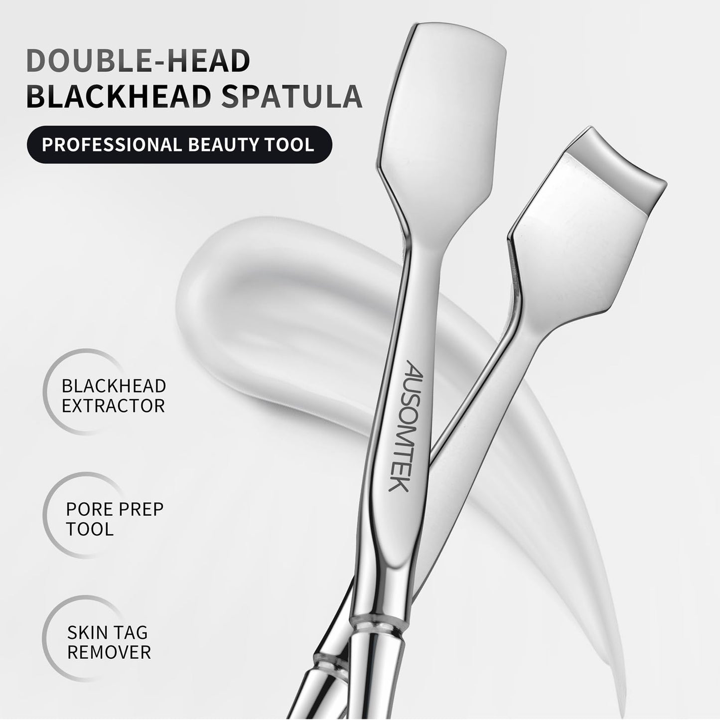 AUSOMTEK Blackhead Remover Tool, Pore Cleaner & Comedone Extractor Face Spatula, Professional Stainless Steel Whitehead & Pimple Extractor Tool