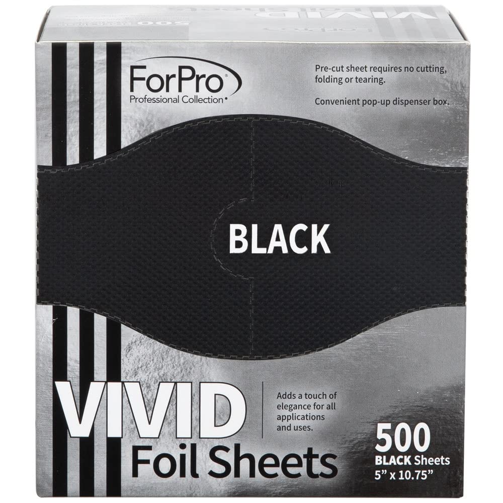 ForPro Professional Collection Vivid Black Embossed Foil Sheets, Aluminum, Pop-Up Foil Dispenser, Hair Foils for Color Application & Highlighting