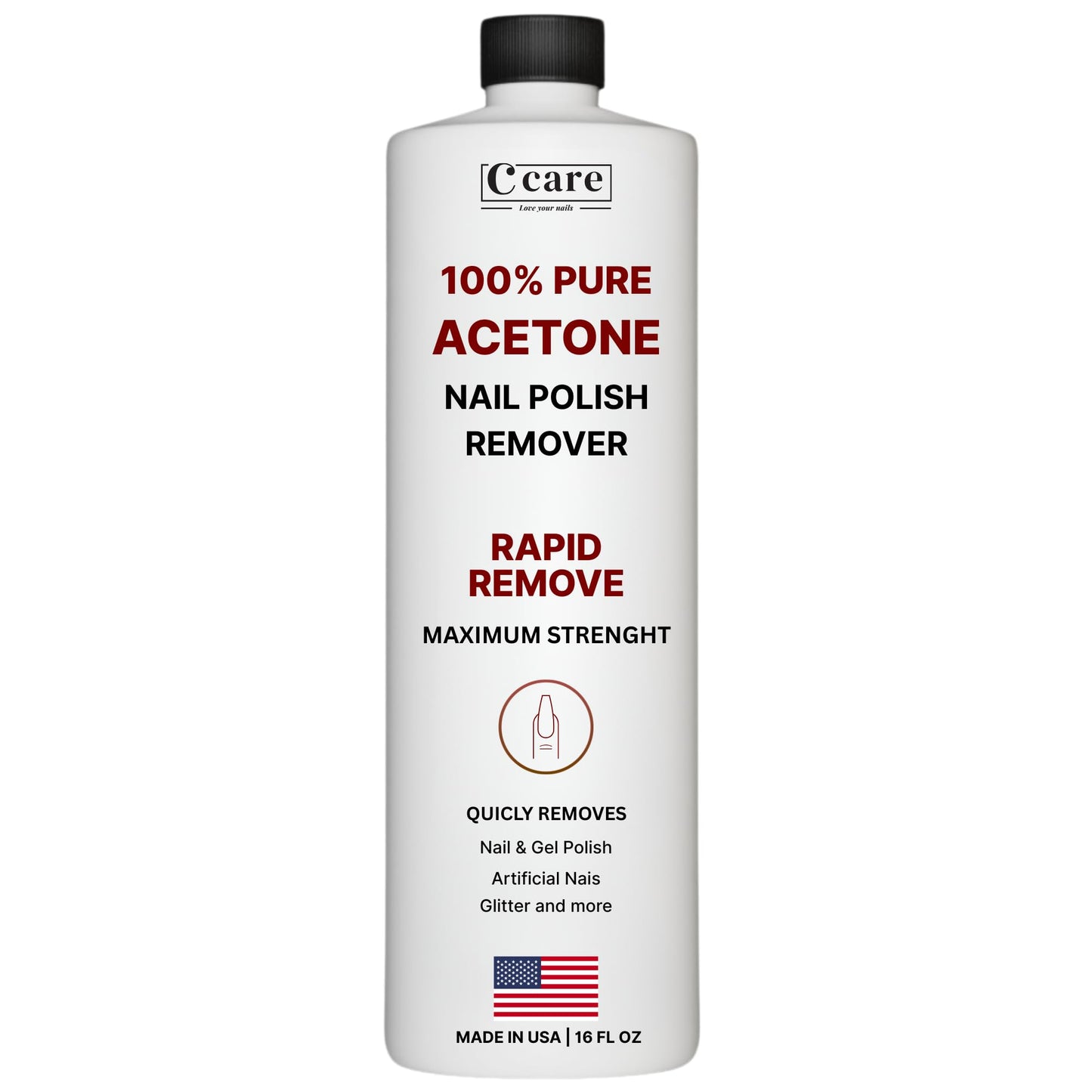 C CARE 100% Pure Acetone Nail Polish Remover | Professional Quality | Rapidly Removes Natural, Gel, Acrylic, and Glitter Nails | 16 Fl oz Beauty and Personal Care C CARE