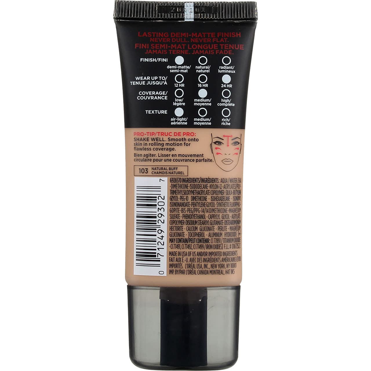 L'Oreal Paris Infallible Pro-Matte Foundation, Natural Buff [103] 1 oz (Pack of 3)