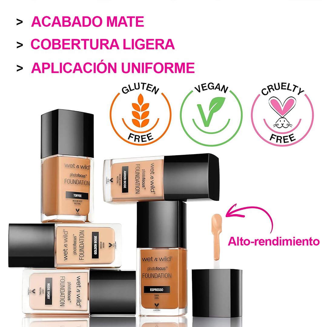wet n wild Photo Focus Matte Liquid Foundation Soft Beige, Vegan & Cruelty-Free