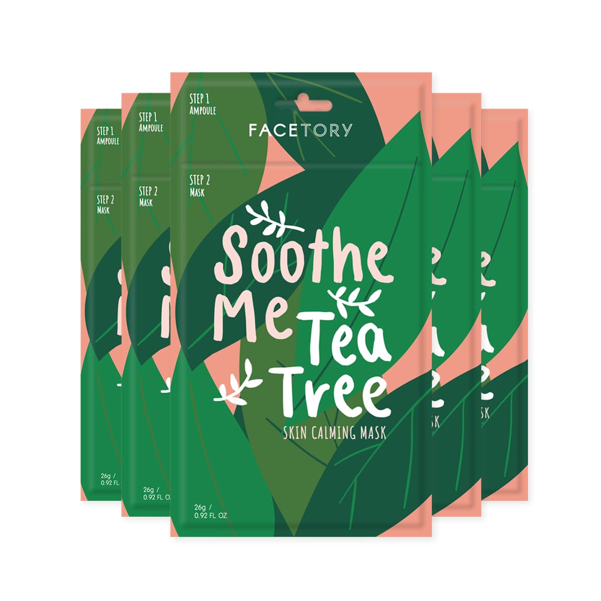 FACETORY K Beauty Face Mask Skin Care - Soothe Me Tea Tree 2-Step Sheet Mask with Tea Tree Extract & Chamomile + Soothing Ampoule | Skin Calming, Acne