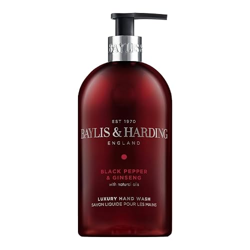 Baylis & Harding Liquid Hand Soap Wash with Dispenser, Black Pepper & Ginseng for Men, 16.9oz/500ml