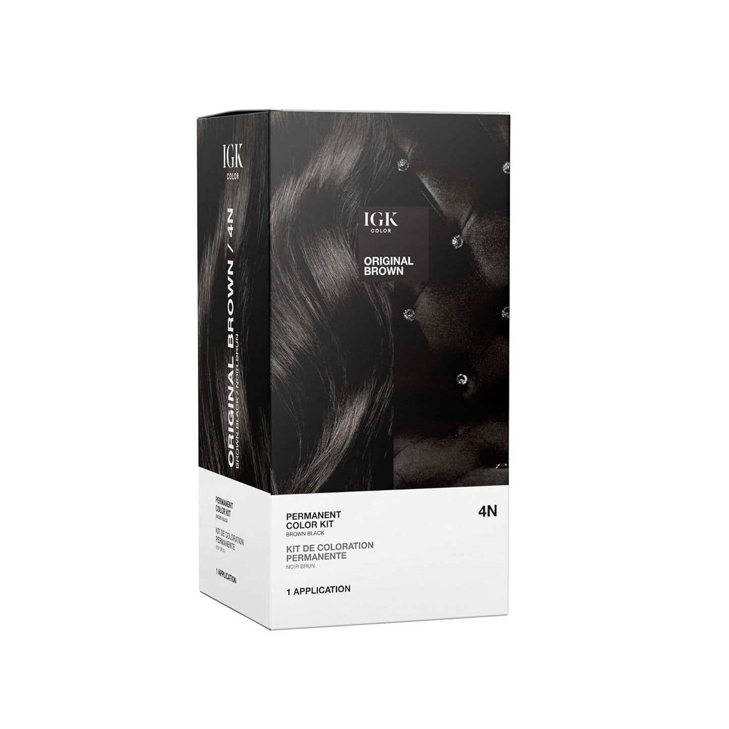 IGK Permanent Hair Dye Color Kit | 4N Original Brown - Brown Black | 100% Gray Color Coverage + Strengthen + Shine | Ammonia Free