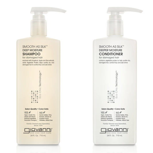GIOVANNI HAIR CARE PRODUCTS Giovanni Smooth as Silk Deeper Moisture Shampoo & Conditioner Set, 24 Oz. Calms Frizz, Detangles, Wash & Go, Co Wash, No Beauty & Personal Care GIOVANNI