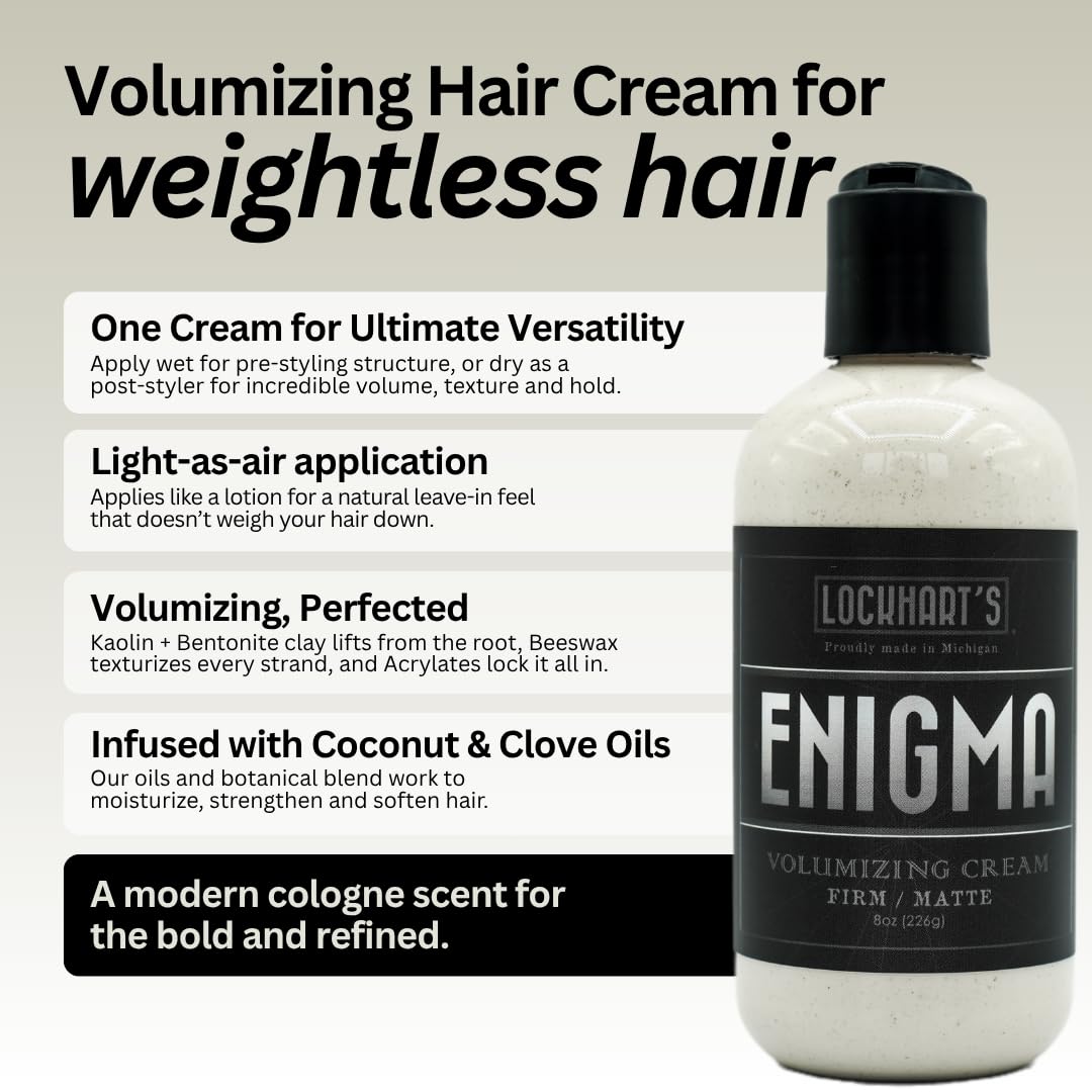 Lockhart’s Enigma Matte Cream Clay - Hair Styling Cream for Men - Firm, Long-Lasting Hold, Natural Matte Finish - Kaolin & Bentonite Clay for Volume