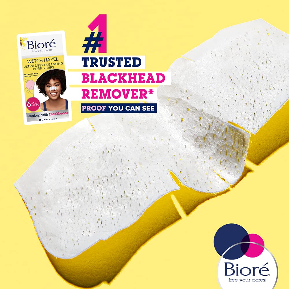 Bioré Witch Hazel Ultra Cleansing Pore Strips, Nose Strips, Clears Pores up to 2x More than Original Pore Strips, 6 Ct, features C-Bond Technology
