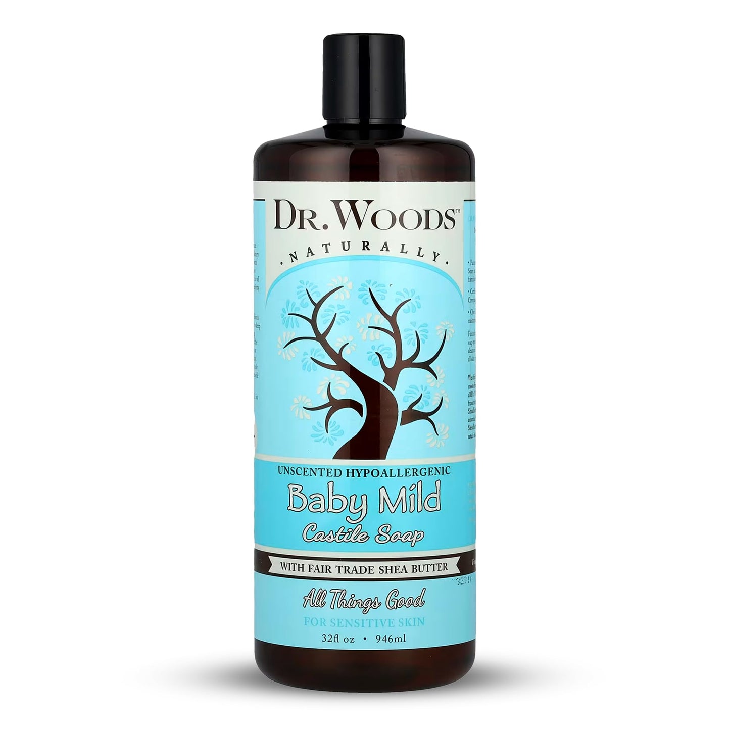 Dr. Woods Unscented Baby Mild Liquid Castile Soap - Gentle Cleanser with Organic Shea Butter, Natural Soap for Sensitive Skin - Paraben, Sulfate,