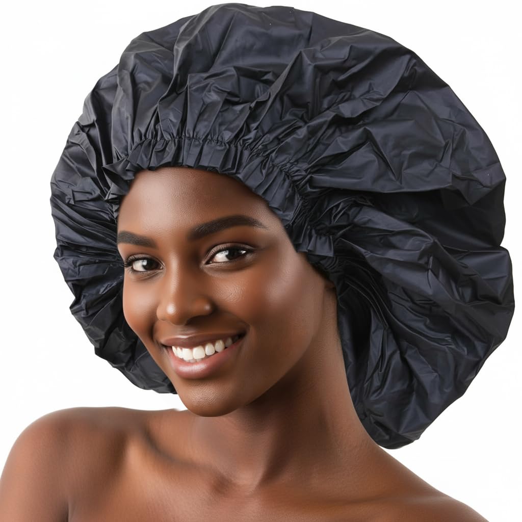 DONNA Super Jumbo Shower Cap - Comfortable Elastic Band, 100% Waterproof Hair Cap for Long Hair, Braids & Thick Styles, Reusable Big Shower Cap