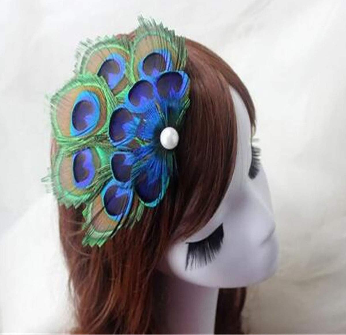 Women Bohemian Peacock Feather Hair Clip Hair Pin Elegant Fascinator Wedding Dance Party Headdress Headwear Hair Accessory Sequined Showgirl Headpiece