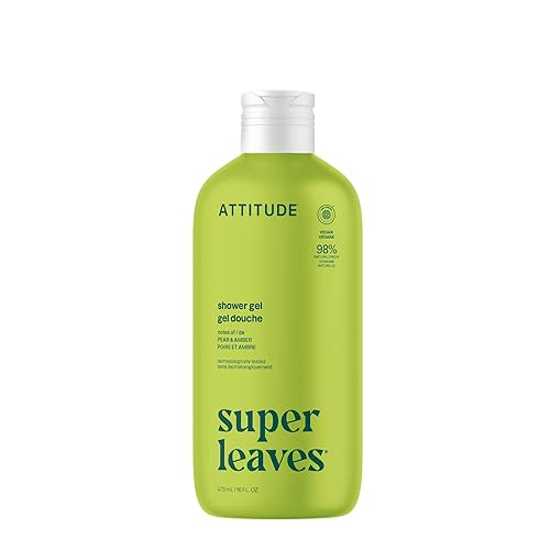 ATTITUDE Body Wash, EWG Verified Shower Gel, Dermatologically Tested, Plant and Mineral-Based, Vegan Personal Care Products, Pear & Amber Scent, 16 Fl