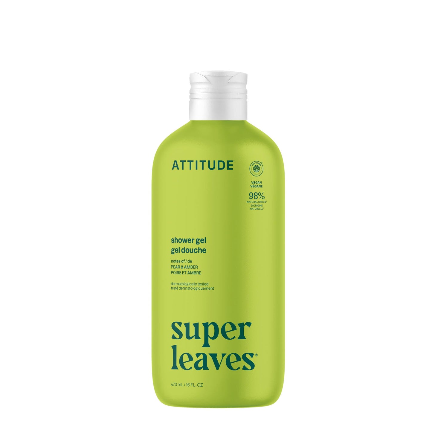 ATTITUDE Body Wash, EWG Verified Shower Gel, Dermatologically Tested, Plant and Mineral-Based, Vegan Personal Care Products, Pear & Amber Scent, 16 Fl