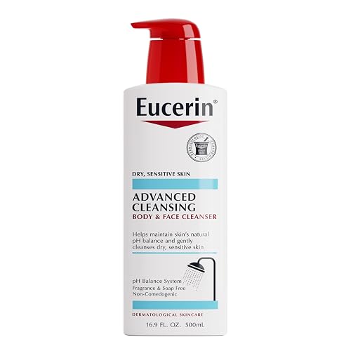 Eucerin Advanced Repair Cleansing Body and Face Cleanser, Gentle Face and Body Wash for Normal to Dry, Sensitive Skin, Soap Free and Unscented, 16.9