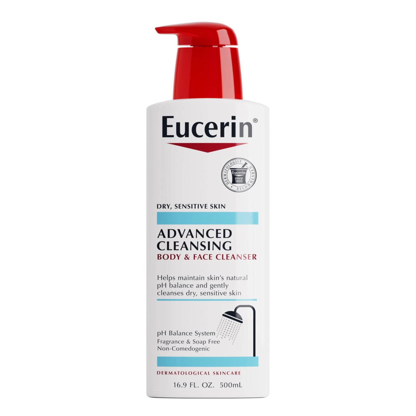 Eucerin Advanced Repair Cleansing Body and Face Cleanser, Gentle Face and Body Wash for Normal to Dry, Sensitive Skin, Soap Free and Unscented, 16.9