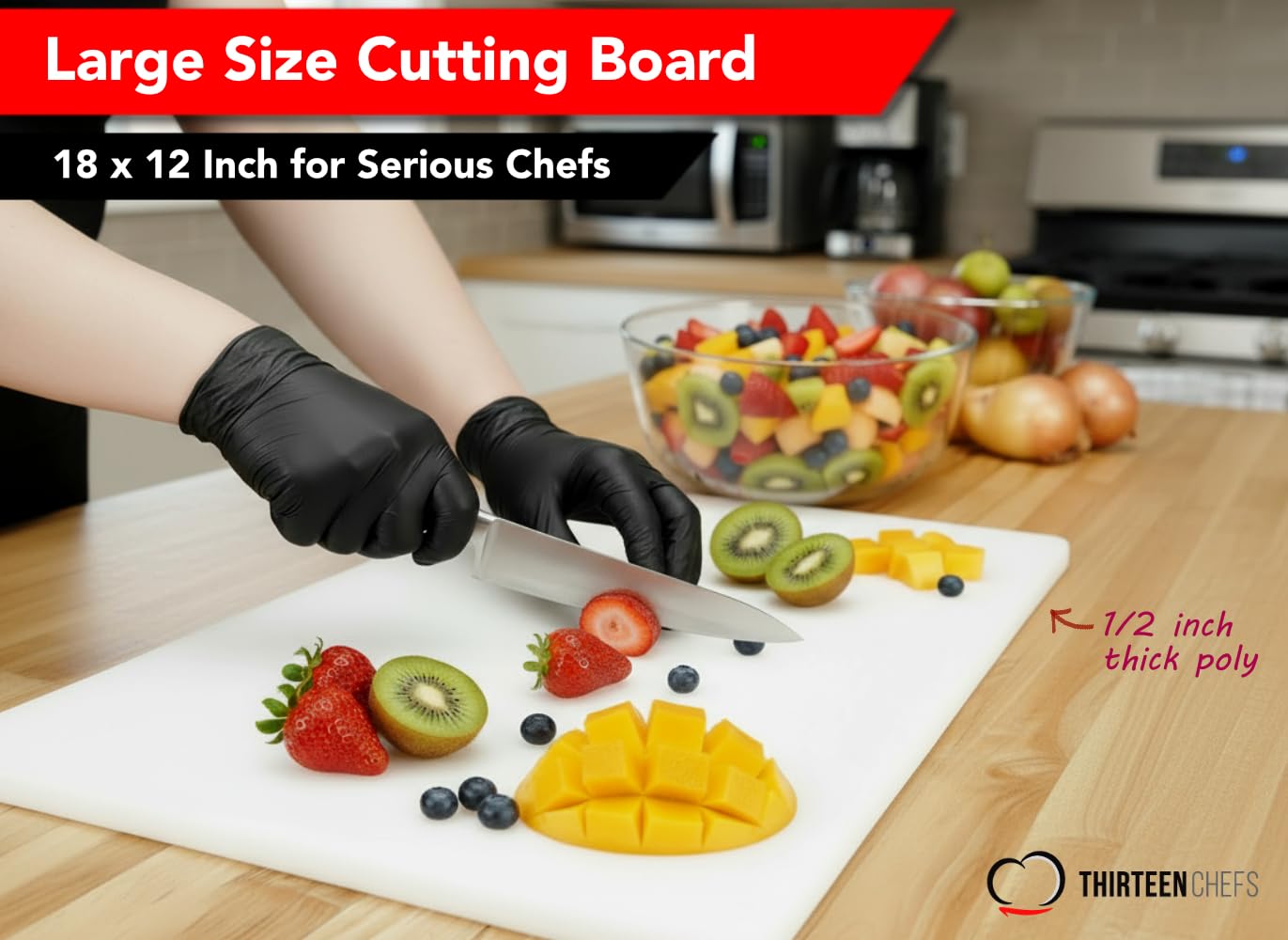 Commercial Grade Plastic Cutting Board 18 x 12 x 1/2 Thick High Density White Poly, NSF Certified and Dishwasher Safe for Food Service