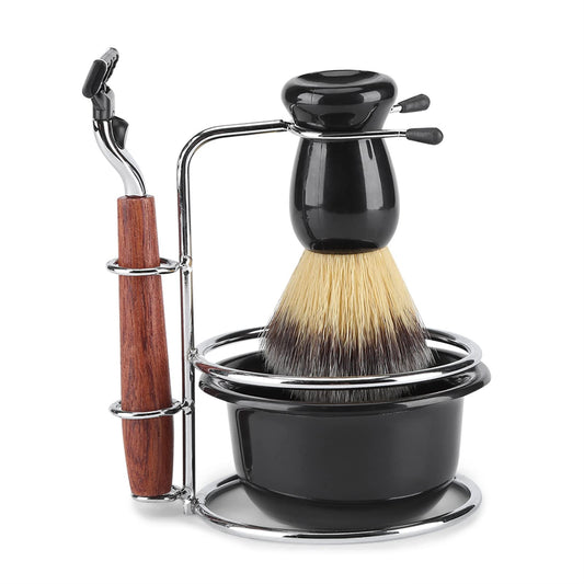 RIZGHWOY 4 in 1 Shaving Set for Men with Wooden Handle Hair Brush Stainless Steel Stand Bowl Husband Father Dad Beauty and Personal Care RIZGHWOY