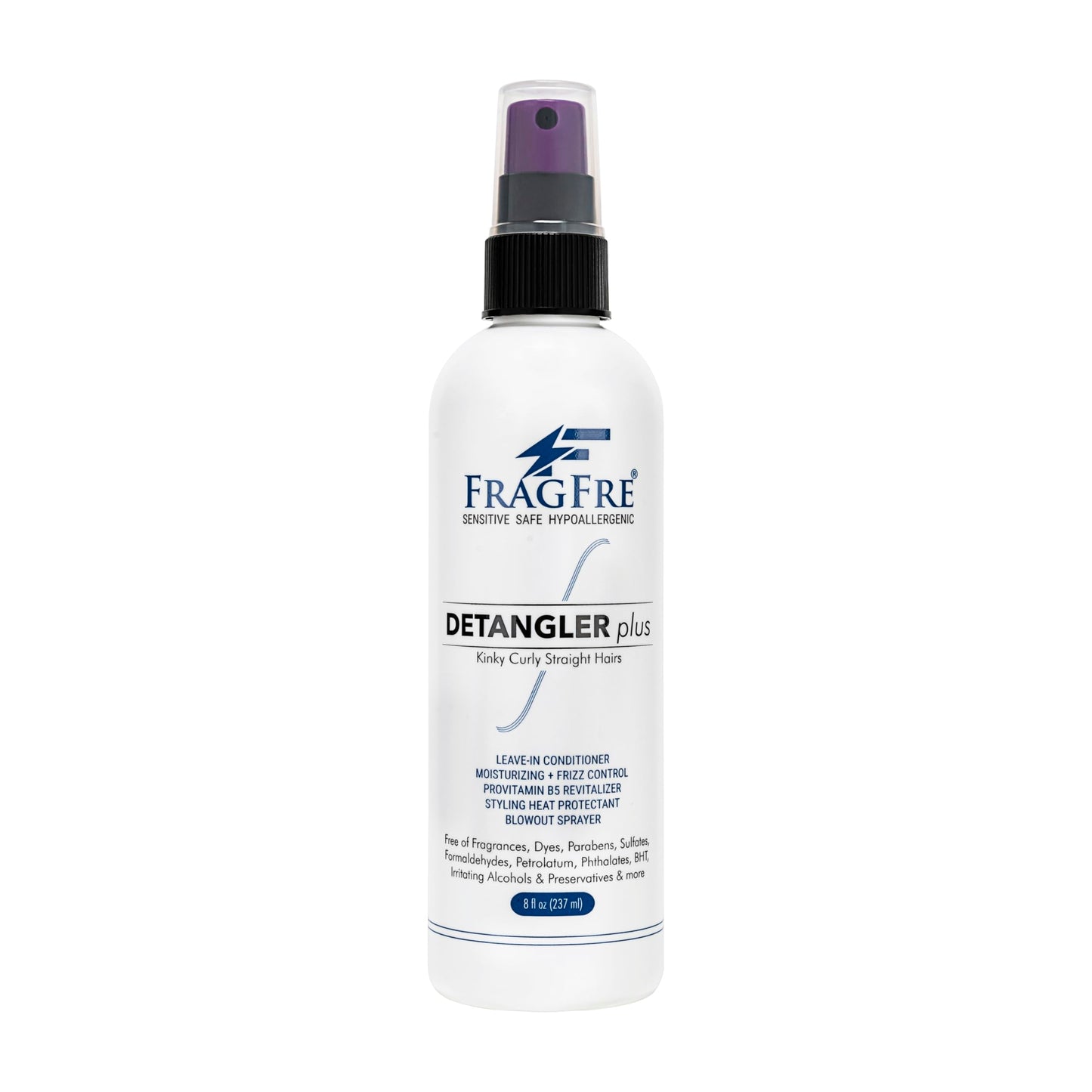 FRAGFRE Detangler plus Styling Hair Spray 8 oz - Heat Protectant and Blowout Spray - Leave in Conditioner for Sensitive Skin - Fragrance Free