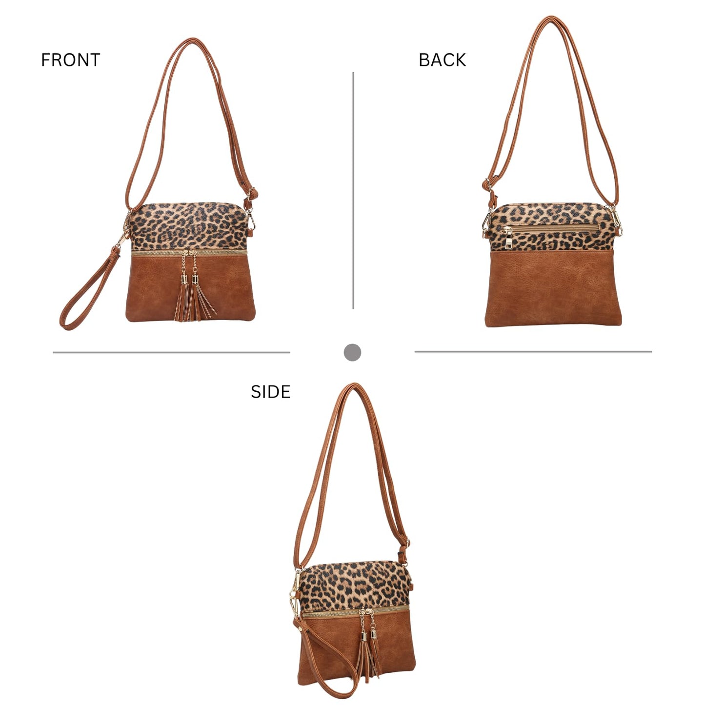 Tara Crossbody Bags for Women Vegan Leather Wristlet Clutch Wallets Purses Shoulder Handbag (Black/Brown)