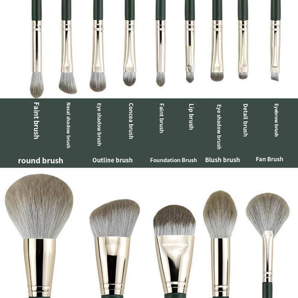 Makeup Brushes 14-Piece Set – Premium Synthetic Cosmetic Brushes for Foundation, Blush, Concealer & Eyeshadow, Travel Bag Included, Green