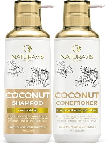 Coconut Shampoo and Conditioner Set - Sulfate Free and Paraben Free Intense Moisturizing Treatment with Jojoba - For Hydrating Your Scalp