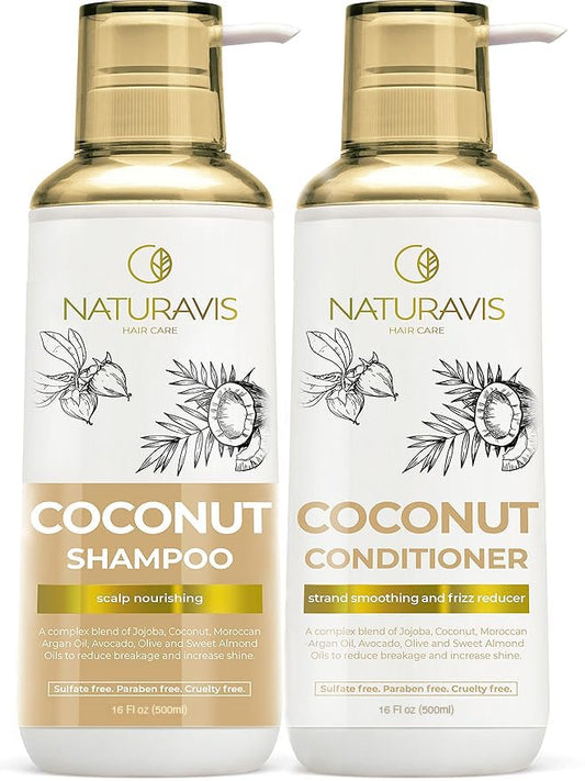 Coconut Shampoo and Conditioner Set - Sulfate Free and Paraben Free Intense Moisturizing Treatment with Jojoba - For Hydrating Your Scalp