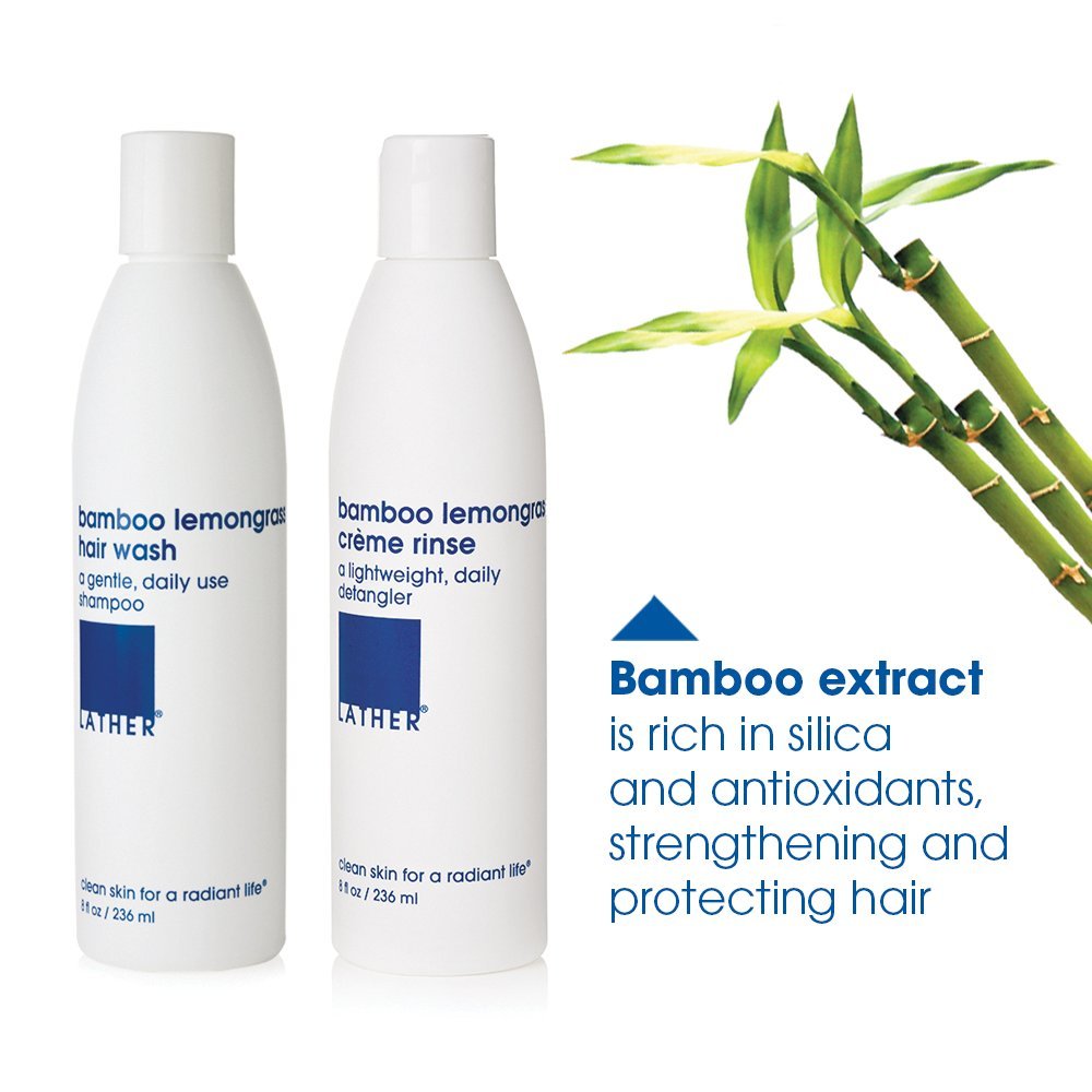 LATHER Bamboo Lemongrass Shampoo & Conditioner Set - Gentle Daily Moisturizing Shampoo & Hair Detangler Conditioner for All Hair Types - Lightweight