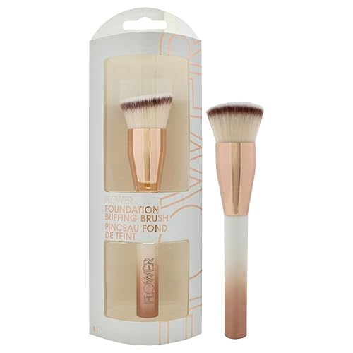 FLOWER BEAUTY Makeup Brushes | Foundation Buffing Brush | Buffs Liquid, Powder or Cream Formulas | Soft Washable Synthetic Fibers | 1 Piece