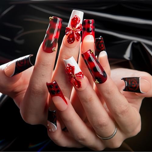 LOVFUL Reusable Press on Nails | Salon Quality Sustainable Style Handmade with Full Covered Crystals | Square Classic Regular 1.3 in | (Midnight Rose Beauty & Personal Care Lovful
