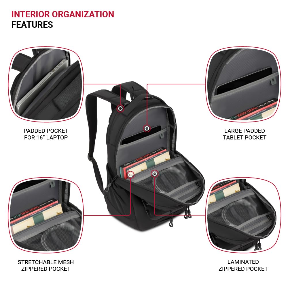 SwissGear Shield Laptop Backpack, Black, 18.5"x12"x6"