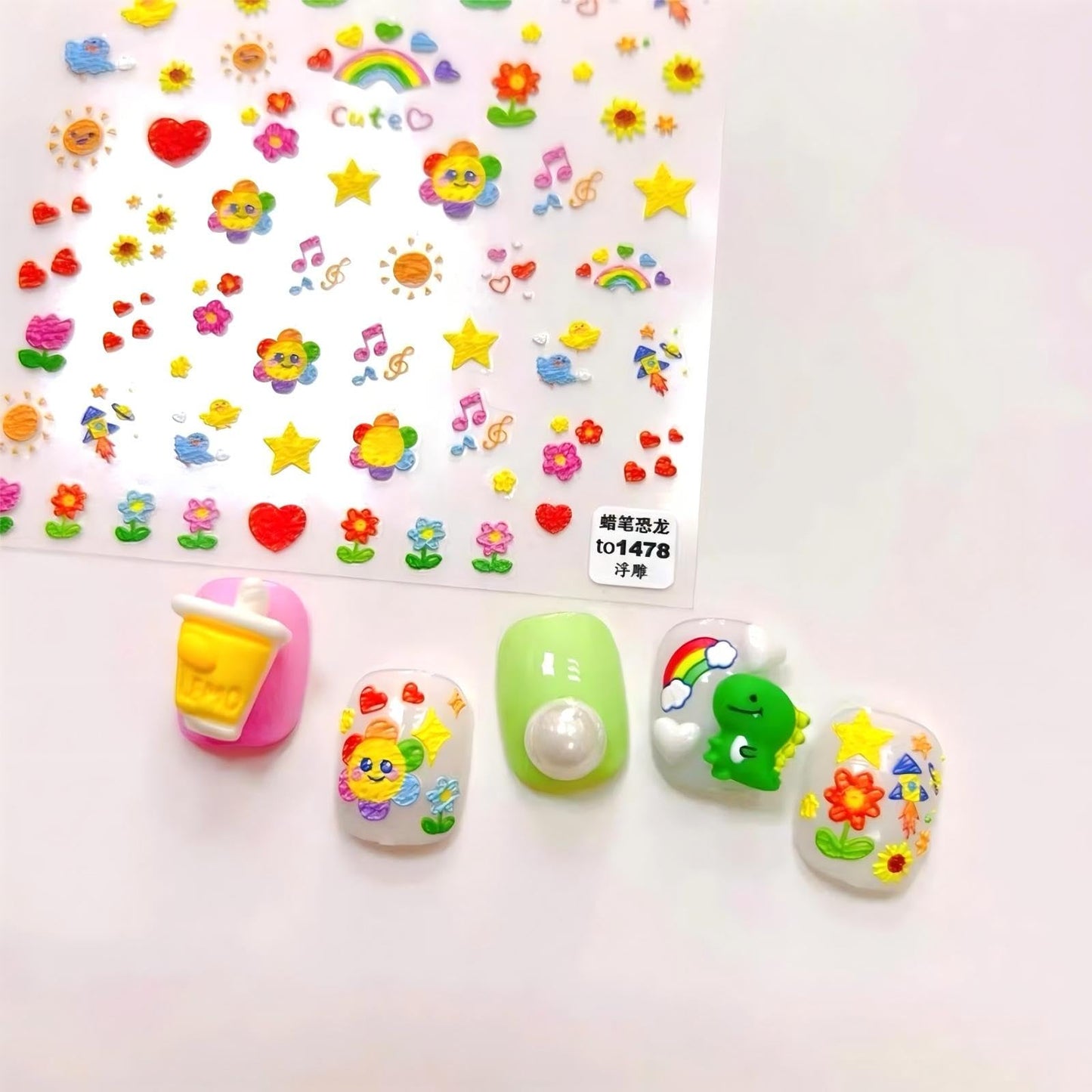 Dedyel Smile Nail Art Stickers 5D Embossed Cute Smile Face Kawaii Self-Adhesive Nail Stickers for Women Girls Kids Nail Art Decoration