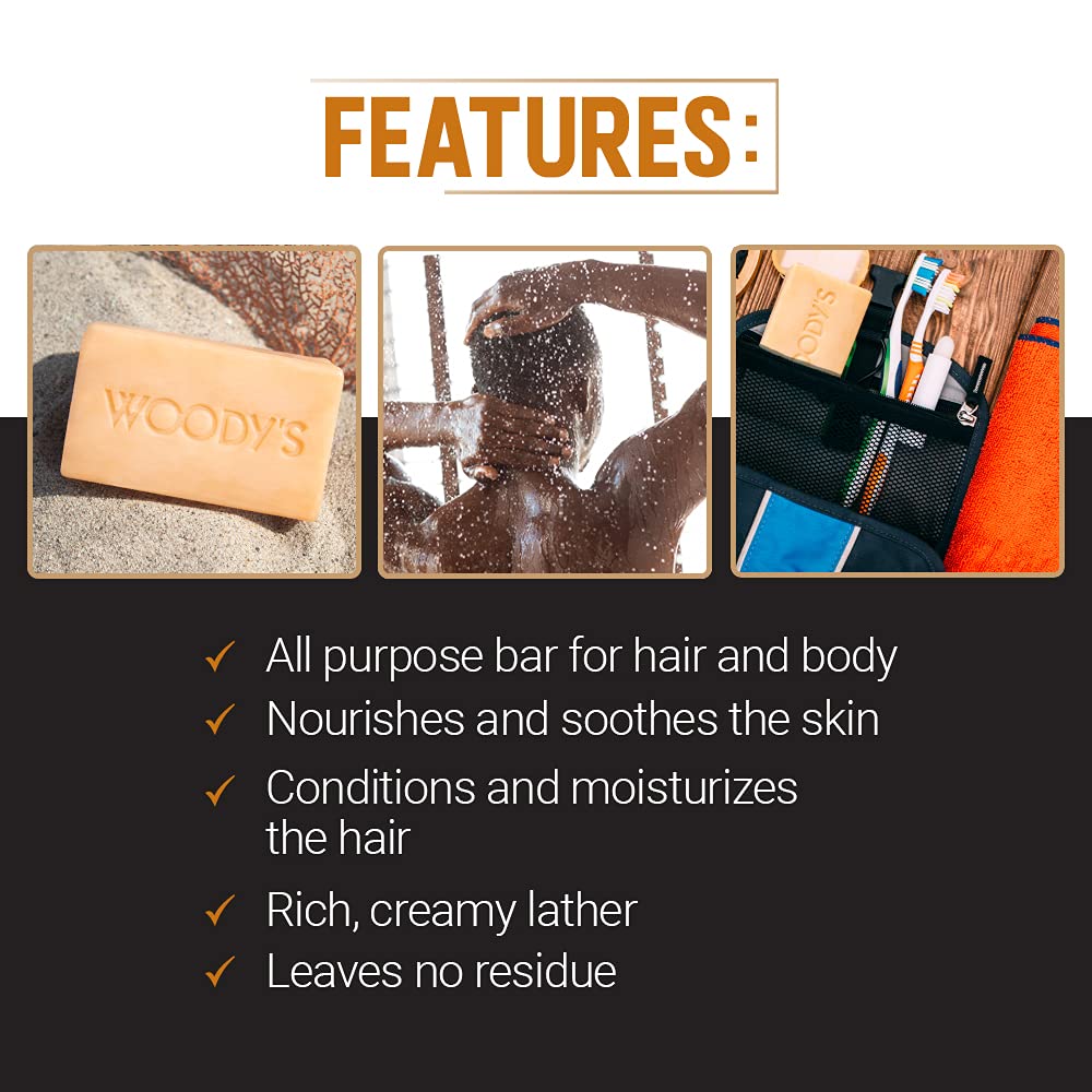 Woody's Men's 2-in-1 Hair & Body Shampoo Bar, Rich, Thick Lather Formula, Conditions, Nourishes, Moisturizes, For All Skin Types, 8 Oz. Beauty & Personal Care Woody's