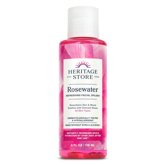 HERITAGE STORE Rosewater - Refreshing Splash for Glowing Skin with Damask Rose - All Skin Types - Hydrating Rose Water for Face - Made Without