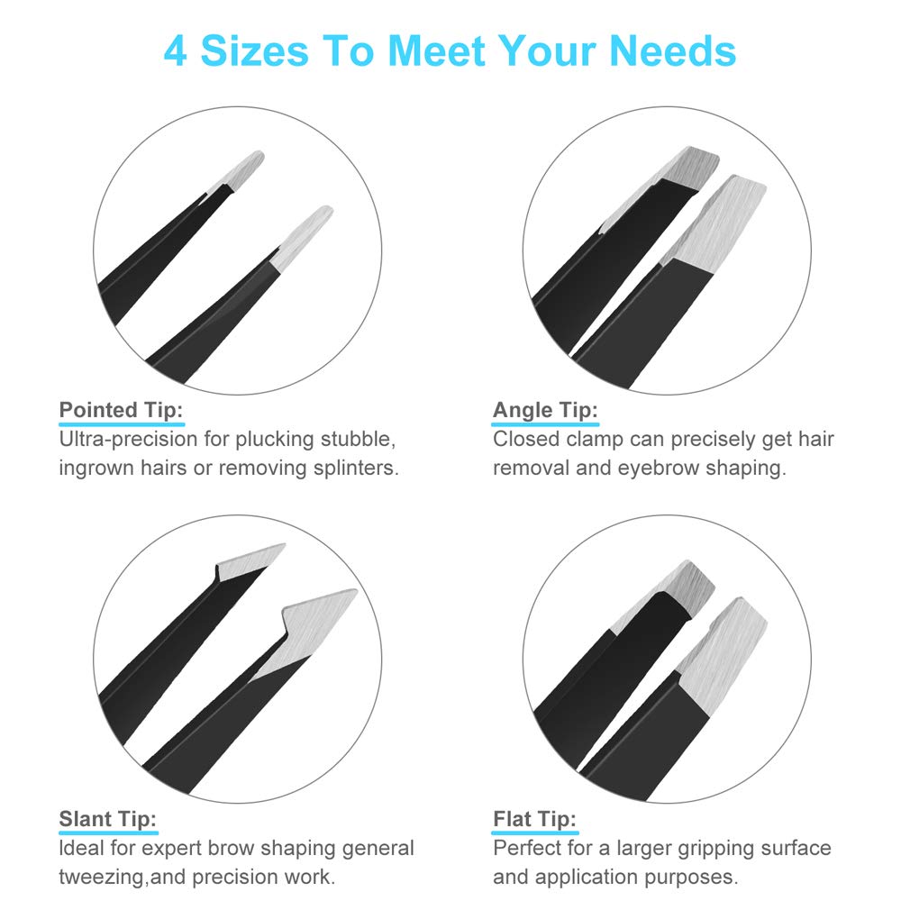 UUBAAR 6 PCS Professional Tweezers Set - Stainless Steel Precision Tweezer Kit for Eyebrows, Facial Hair, Ingrown Hair & Splinter Removal with Travel