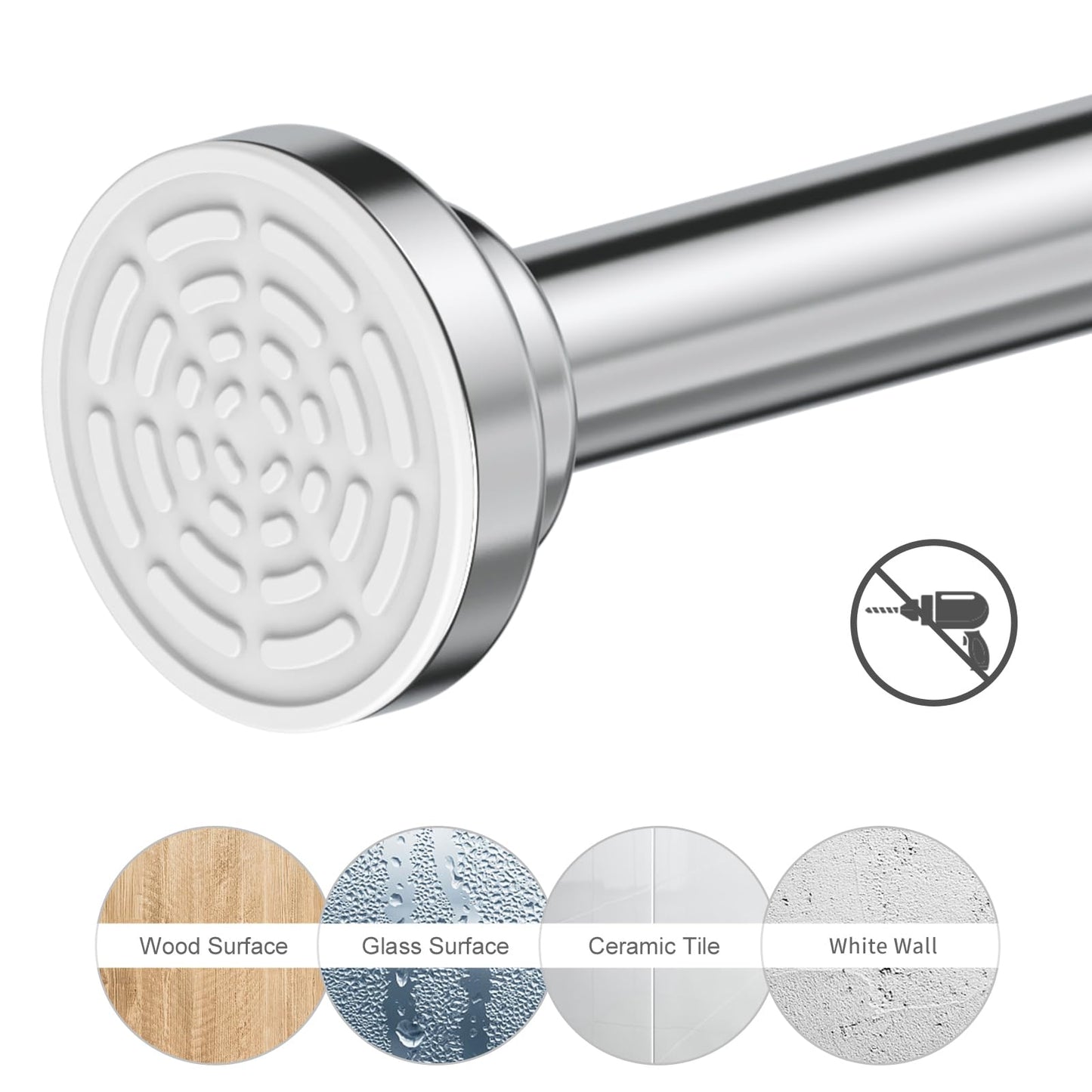 Ausemku Shower Curtain Rod, 26-76 Inch Adjustable Stainless Steel Tension Rod, Rustproof & Non-Slip, No-Drill for Bathroom & Kitchen, Silver
