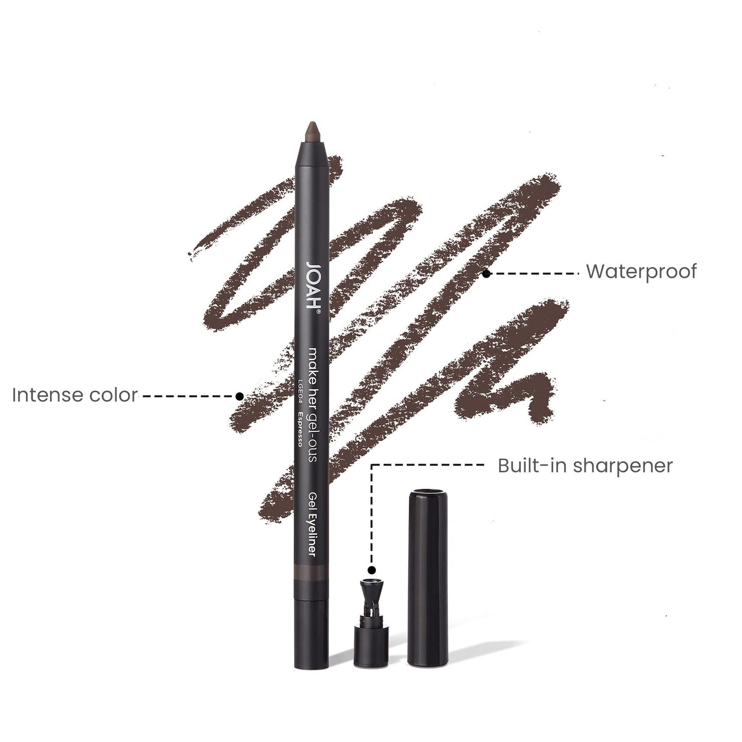 JOAH Make Her Gel-ous Gel Eyeliner with Self-Sharpening Pencil, Waterproof & Long-Lasting Intense Color Definition & Finish, Creamy No-Tug Formula…